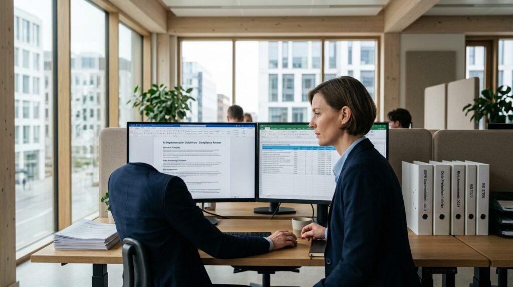 Female IT compliance officer or data protection officer at d